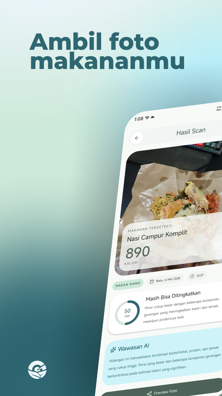 Screenshot hasil scan makanan di GiziLens
